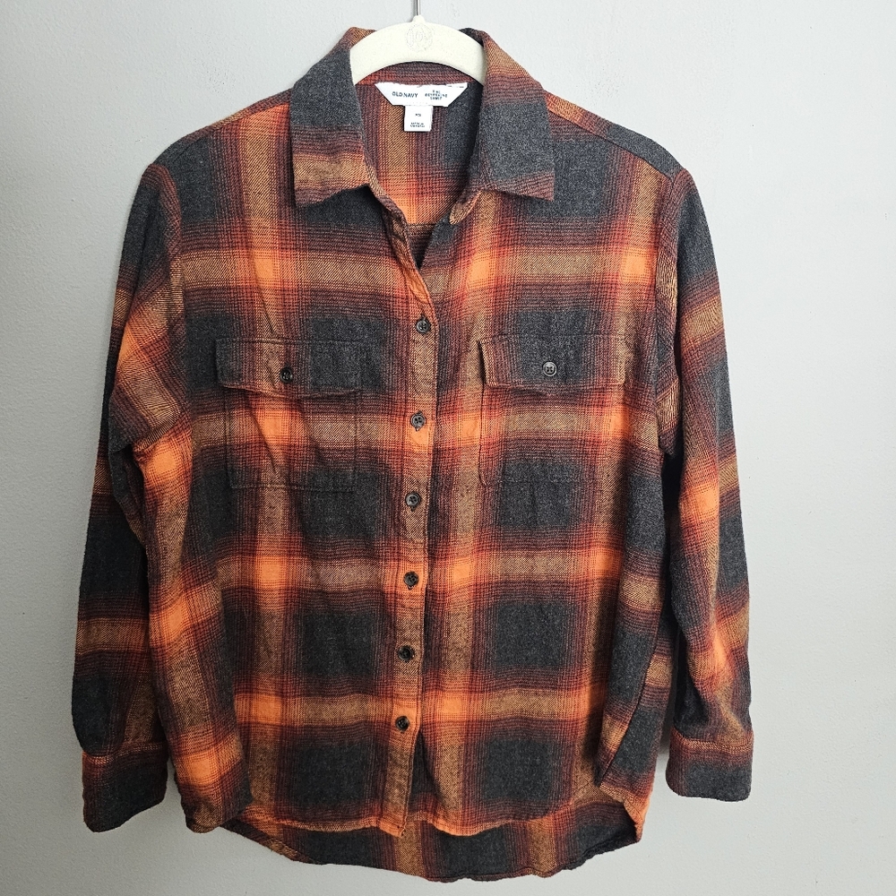 Old Navy The Boyfriend Flannel Shirt Womens XS Plaid Taylor Swift Evermore